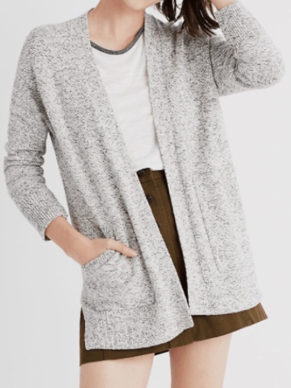 Madewell Midland Long Sleeve Light Gray Open-Front Longline Cotton Cardigan Sz S